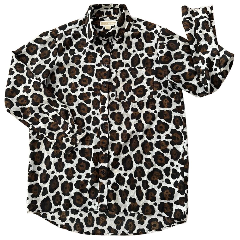 Michael Kors button down blouse navy green animal print bundle of two size small - Picture 4 of 12